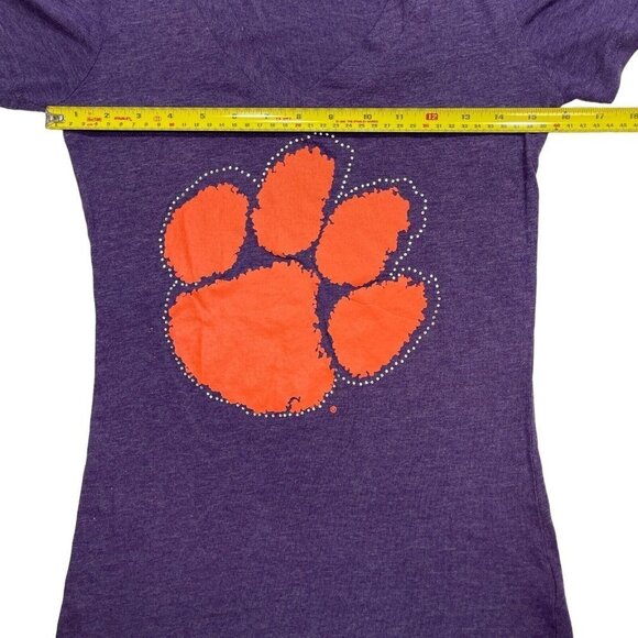 RIVALRY THREADS 91 Clemson Tiger Paw T-Shirt Juniors Small 3-5 Purple Rhinestone - Picture 10 of 13